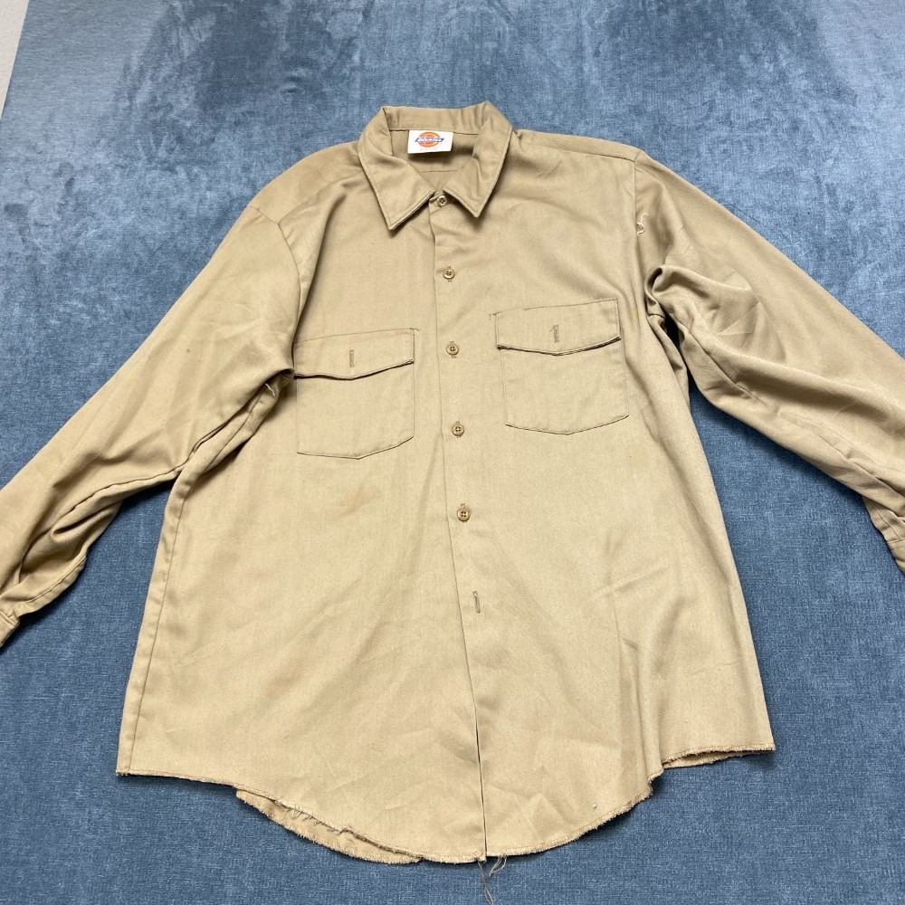 Dickies Work Shirt Men's 16-16.5 x 32 Khaki Chest Pockets Long Sleeve Button Up